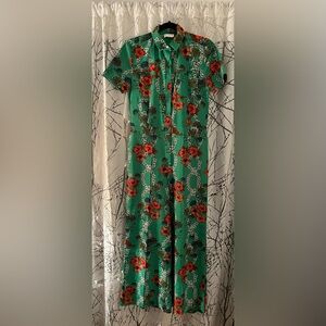 Sandro Paris Floral Print Wide Leg Green Jumpsuit Size 36